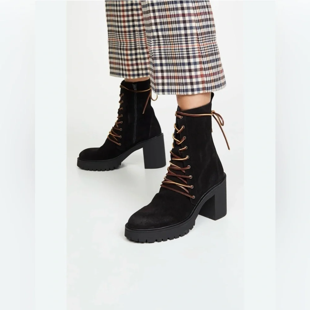Free People Dylan Lace Up Chunky Mid Calf Suede Boots Black Women’s Size 8.5 - Picture 3 of 9